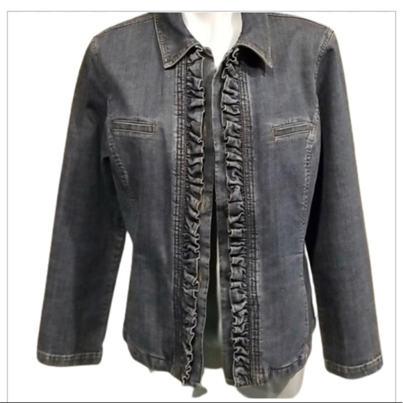 chicos platinum Jackets & Blazers - Chico's ruffled jean jacket size 2